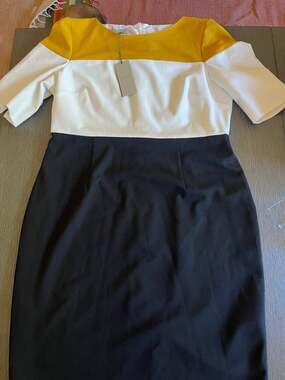 Hobbs London Colorblock Mustard Yellow Ivory Navy Sheath Dress